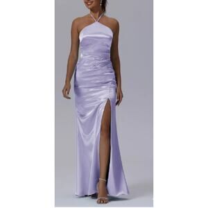 AW BRIDAL 12 L purple haze Domitille Satin halter bridesmaid maxi dress NEW 0b3